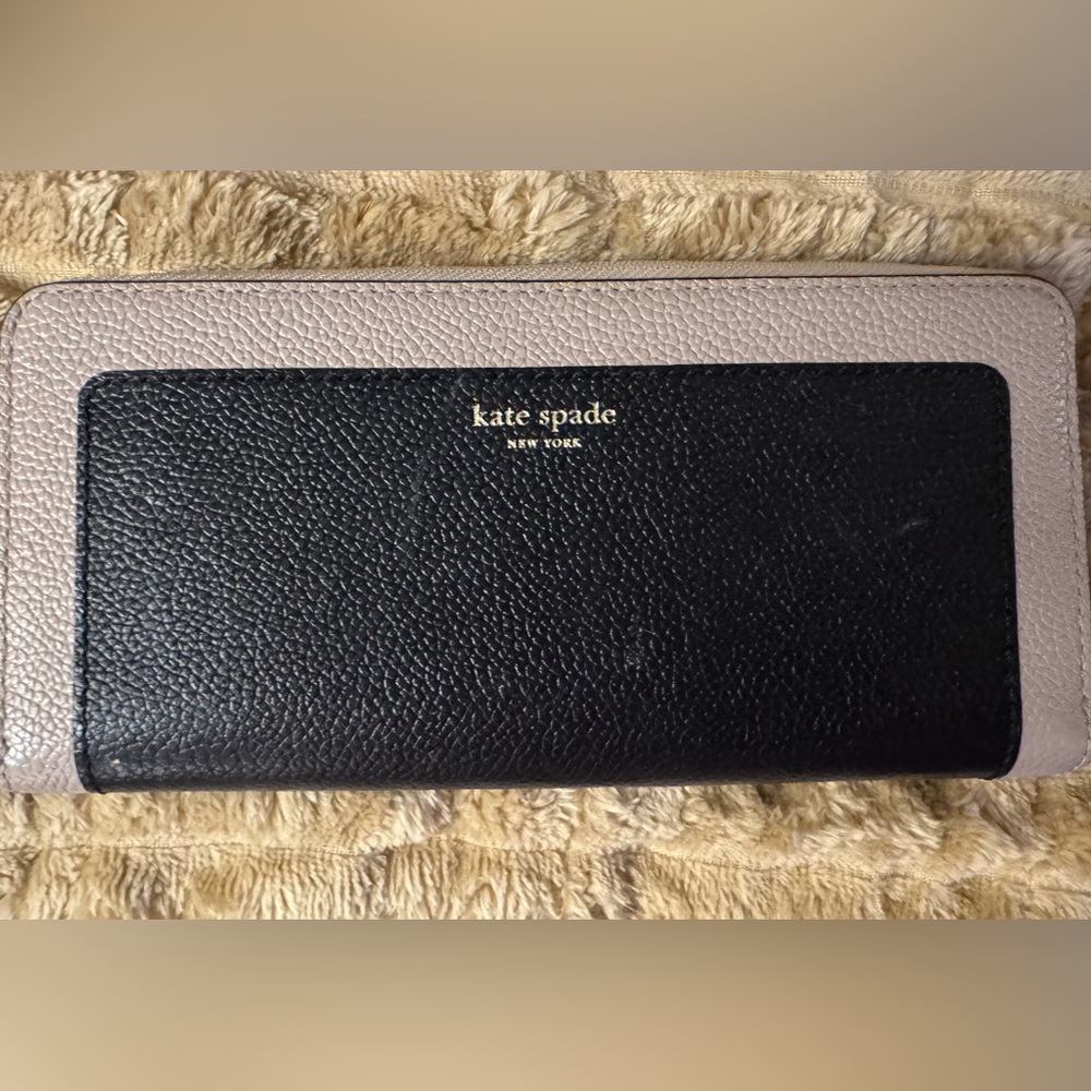 Kate Spade Black and Cream Leather Zip Around Wallet